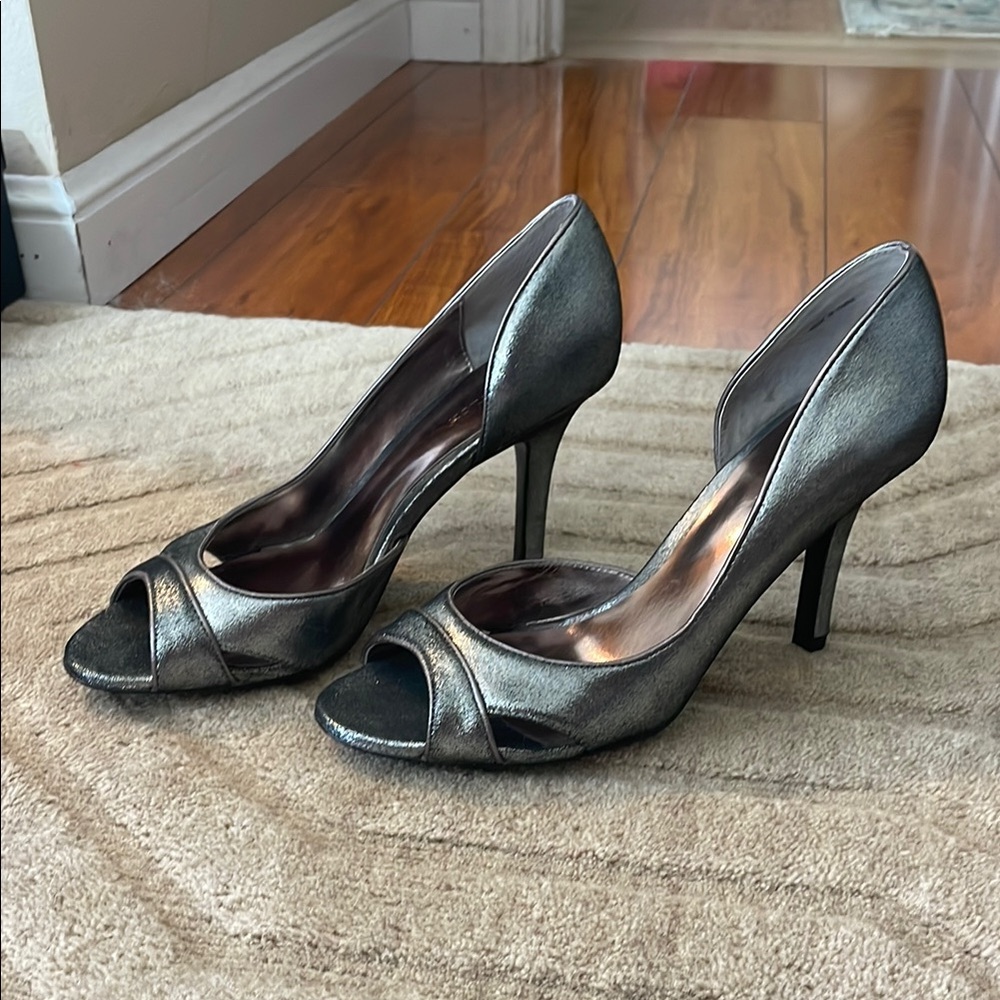 Ann Taylor Silver Peep-Toe Heels